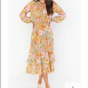 Show Me Your MuMu Pink and Yellow Bishop Sleeve Sundress